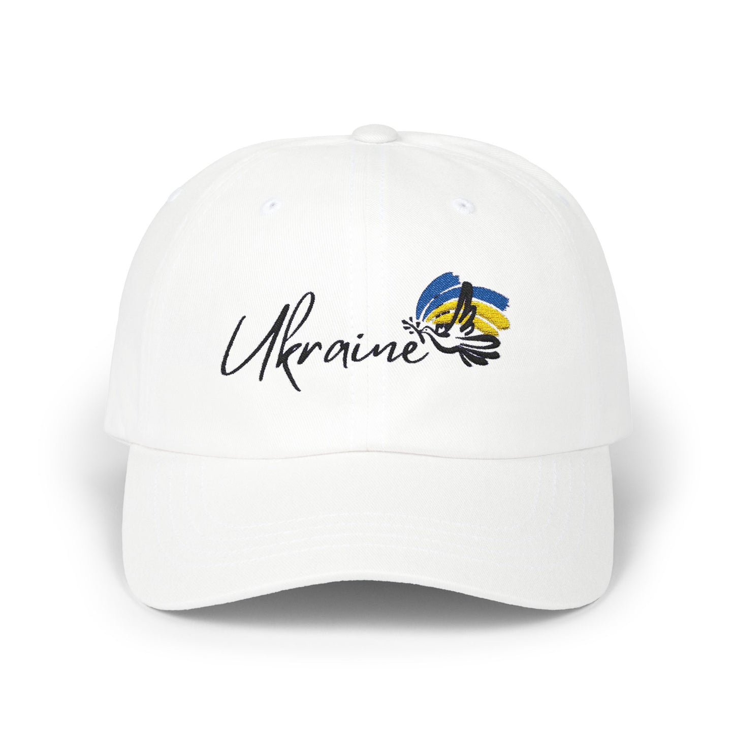 Classic Ukraine Dad Cap - Casual White Hat with Embroidered Ukraine Design
