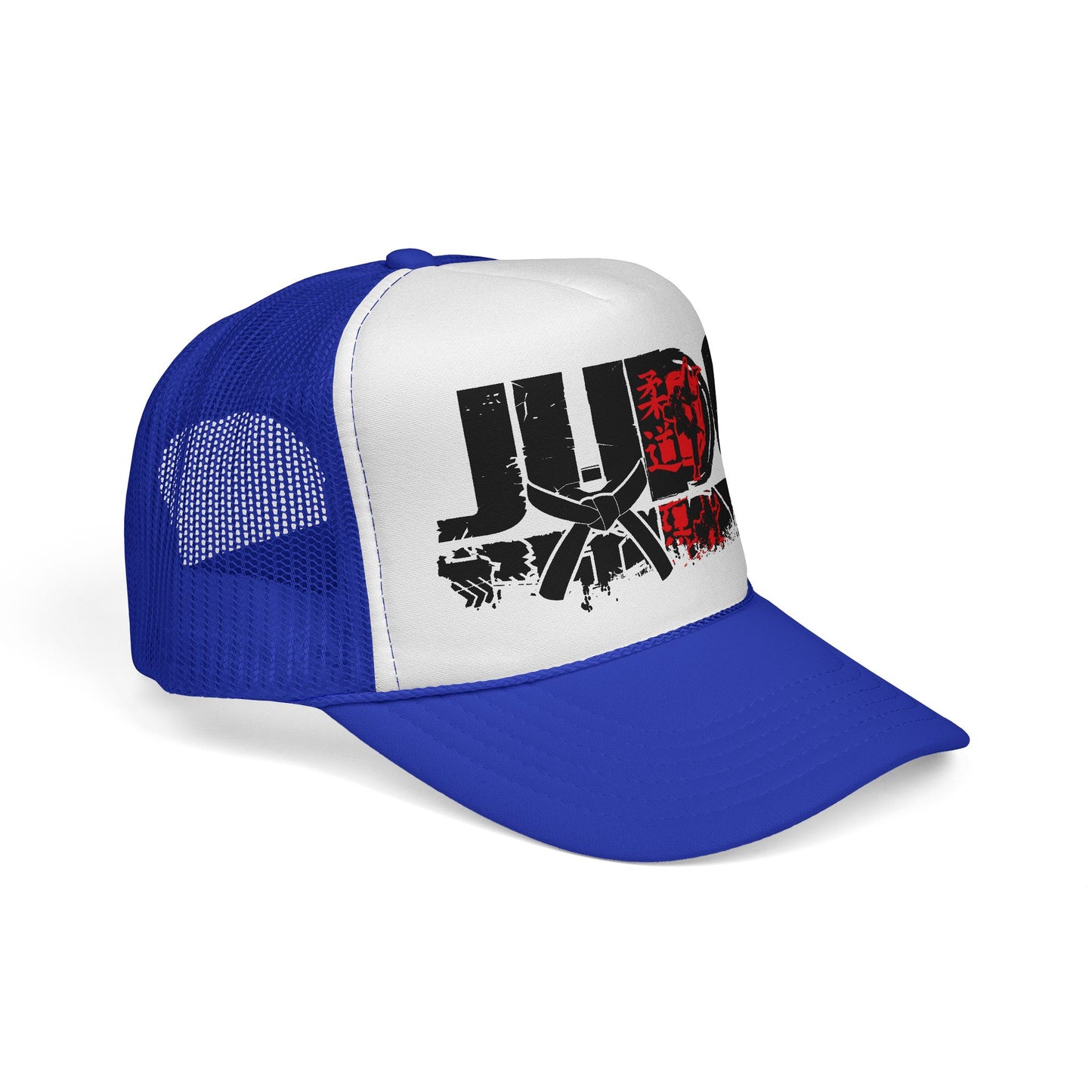 Judo Trucker Cap — Martial Arts Graphic Hat with Red Rising Sun Design