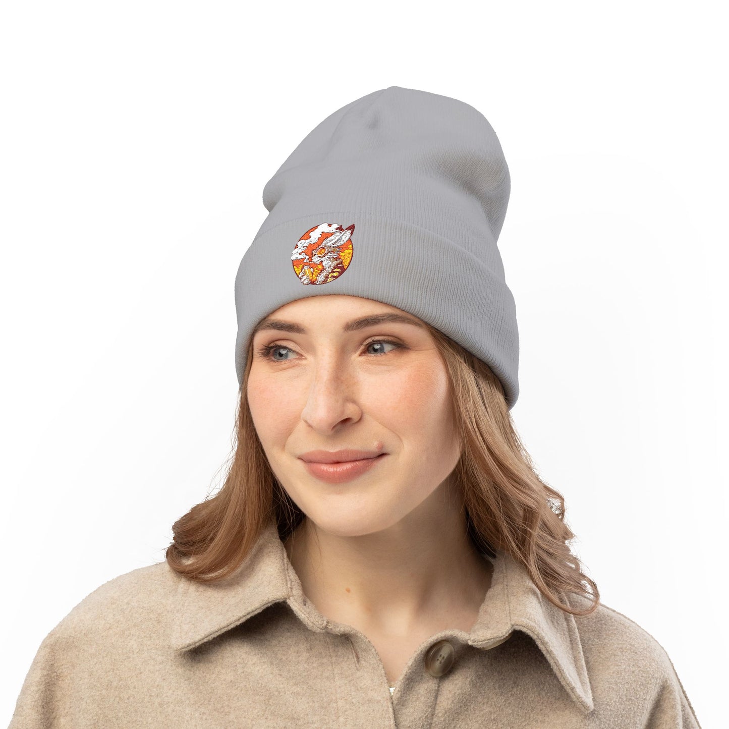 Knitted Beanie with Embroidered Design