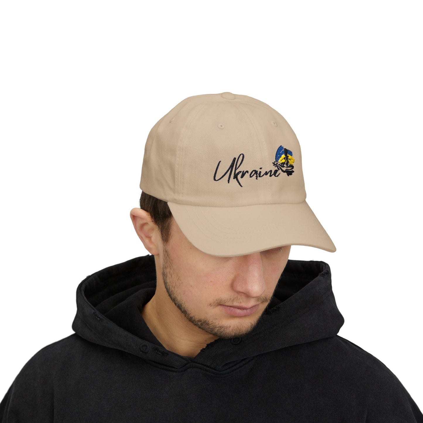 Classic Ukraine Dad Cap - Casual White Hat with Embroidered Ukraine Design
