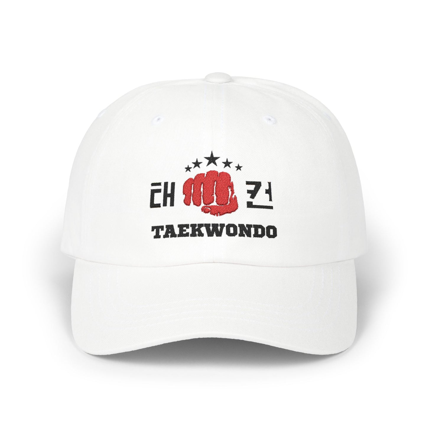 Taekwondo Classic Dad Cap - Adjustable White Hat with Fist Design