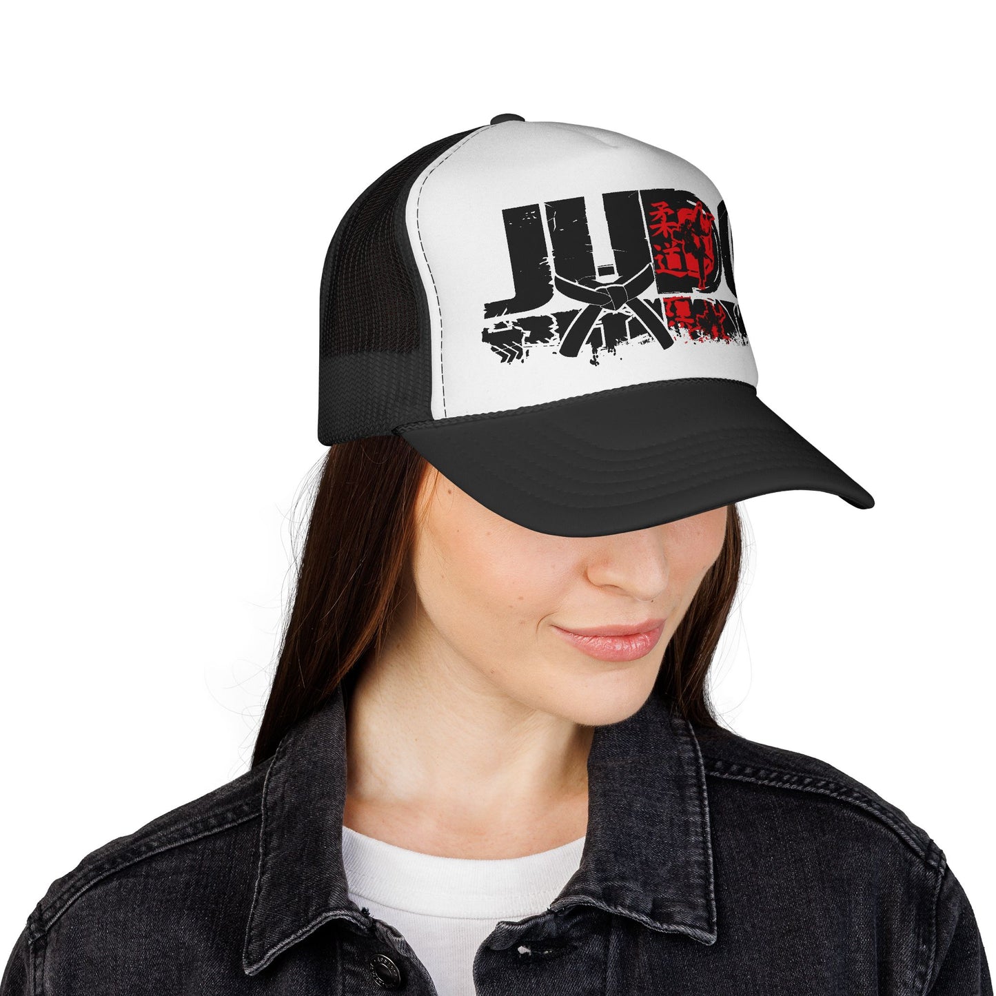 Judo Trucker Cap — Martial Arts Graphic Hat with Red Rising Sun Design