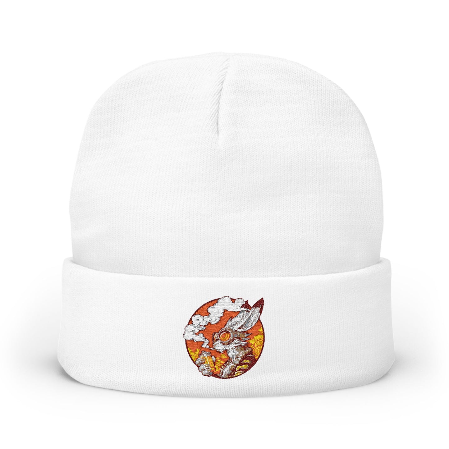 Knitted Beanie with Embroidered Design