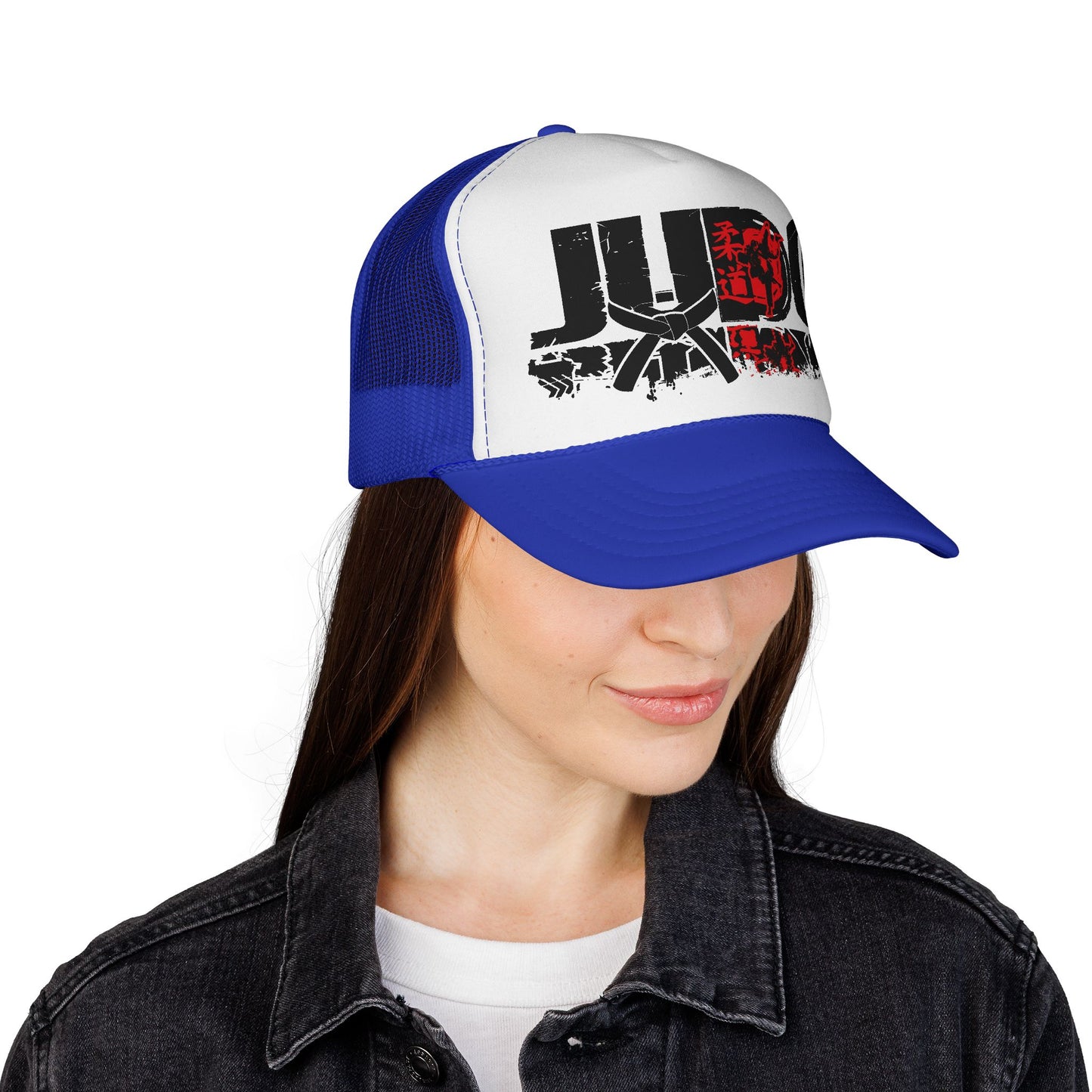 Judo Trucker Cap — Martial Arts Graphic Hat with Red Rising Sun Design