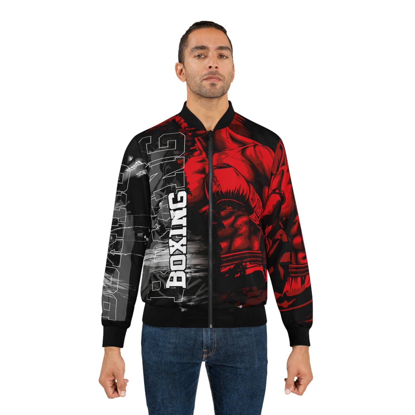 Boxing Graphic Men's Bomber Jacket - Sporty Style for Boxing Enthusiasts