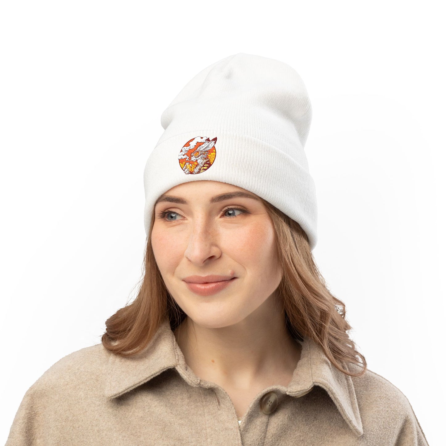 Knitted Beanie with Embroidered Design