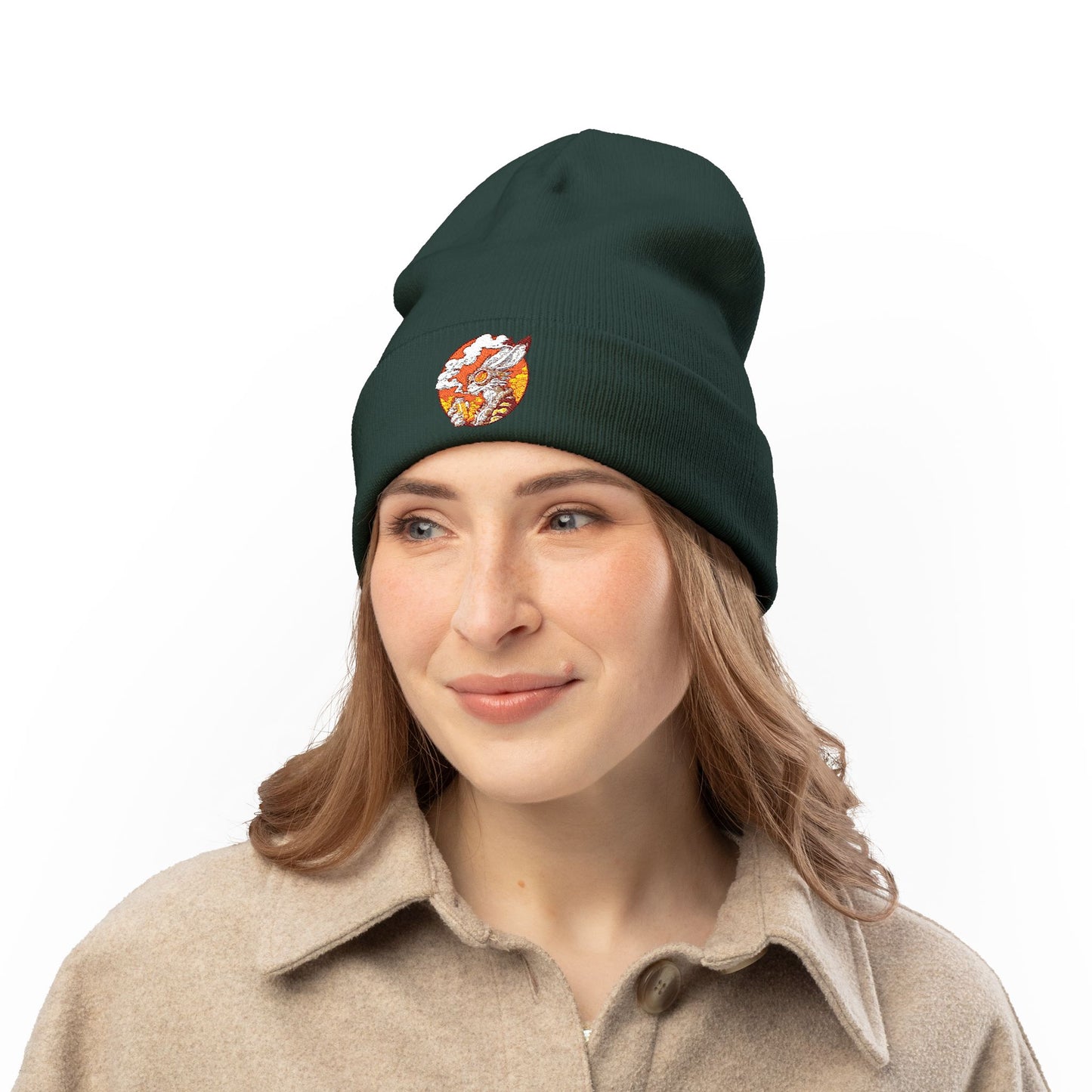 Knitted Beanie with Embroidered Design