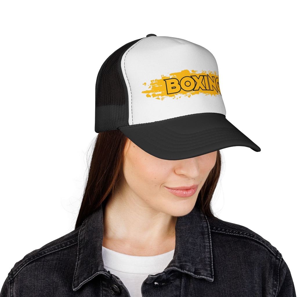 Czapka bokserska typu trucker — retro żółta czapka z logo w stylu grunge dla zawodników i kibiców