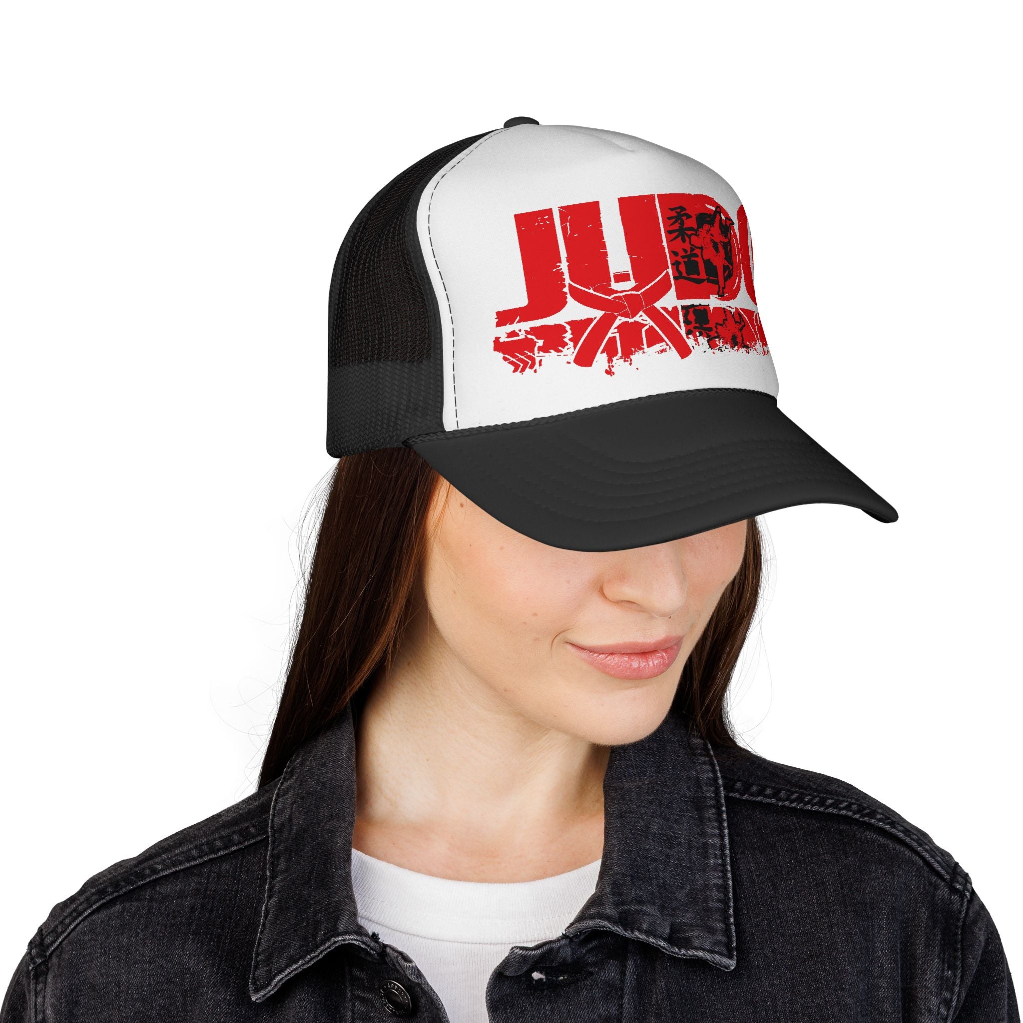 Czapka z daszkiem typu trucker w kolorze czerwonym, grunge, do sztuk walki