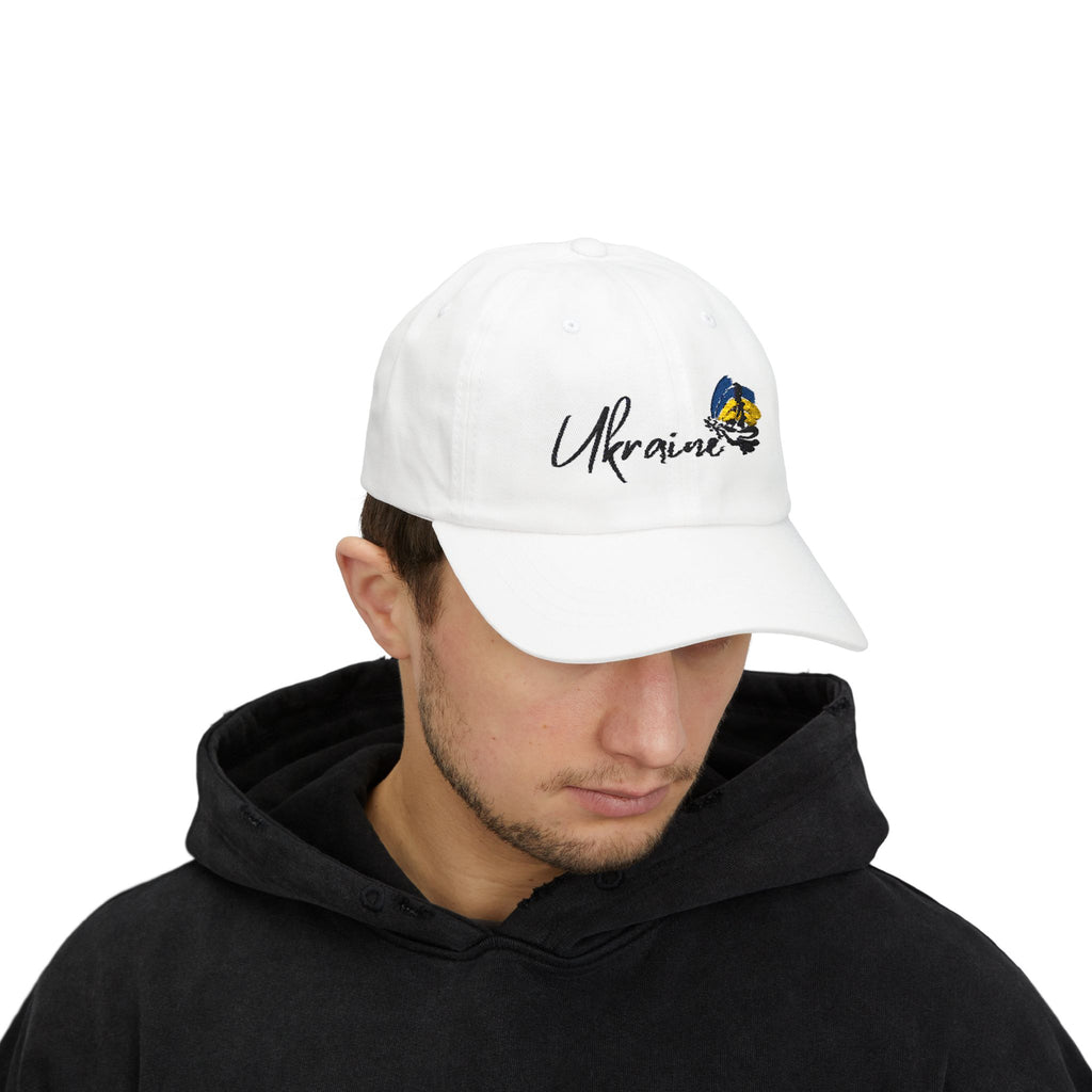 Classic Ukraine Dad Cap - Casual White Hat with Embroidered Ukraine Design