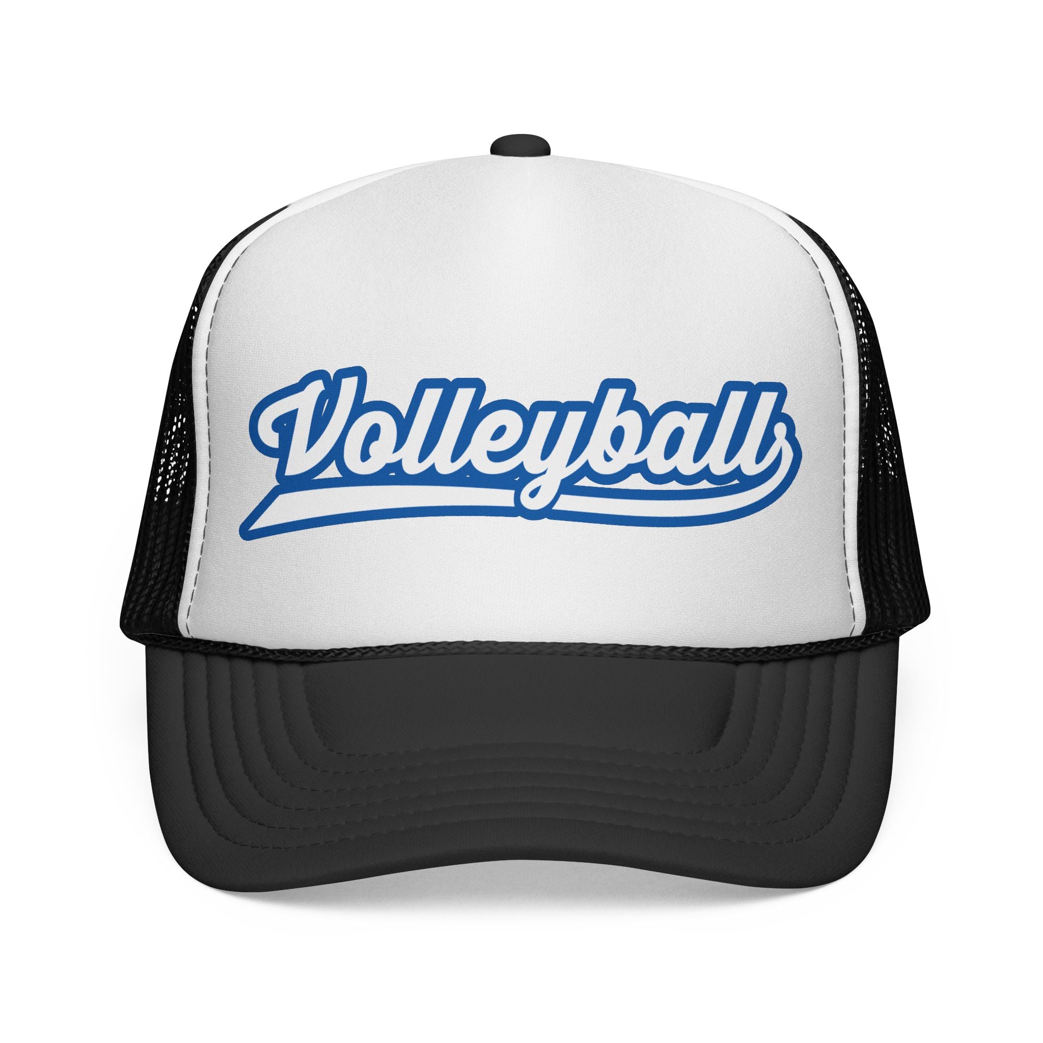 Czapka typu trucker z napisem Volleyball Script — retro sportowa czapka z siateczki dla graczy i kibiców
