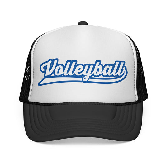 Czapka typu trucker z napisem Volleyball Script — retro sportowa czapka z siateczki dla graczy i kibiców