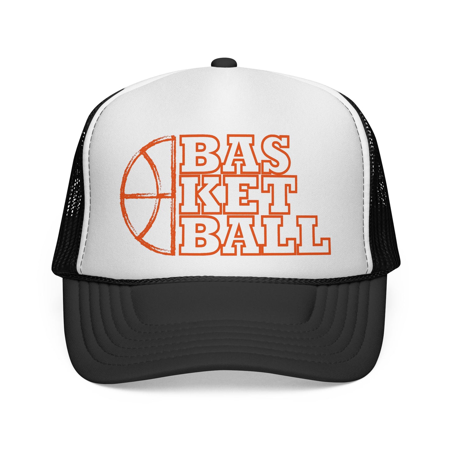 Basketball Trucker Hat — Retro Orange Hoop Design