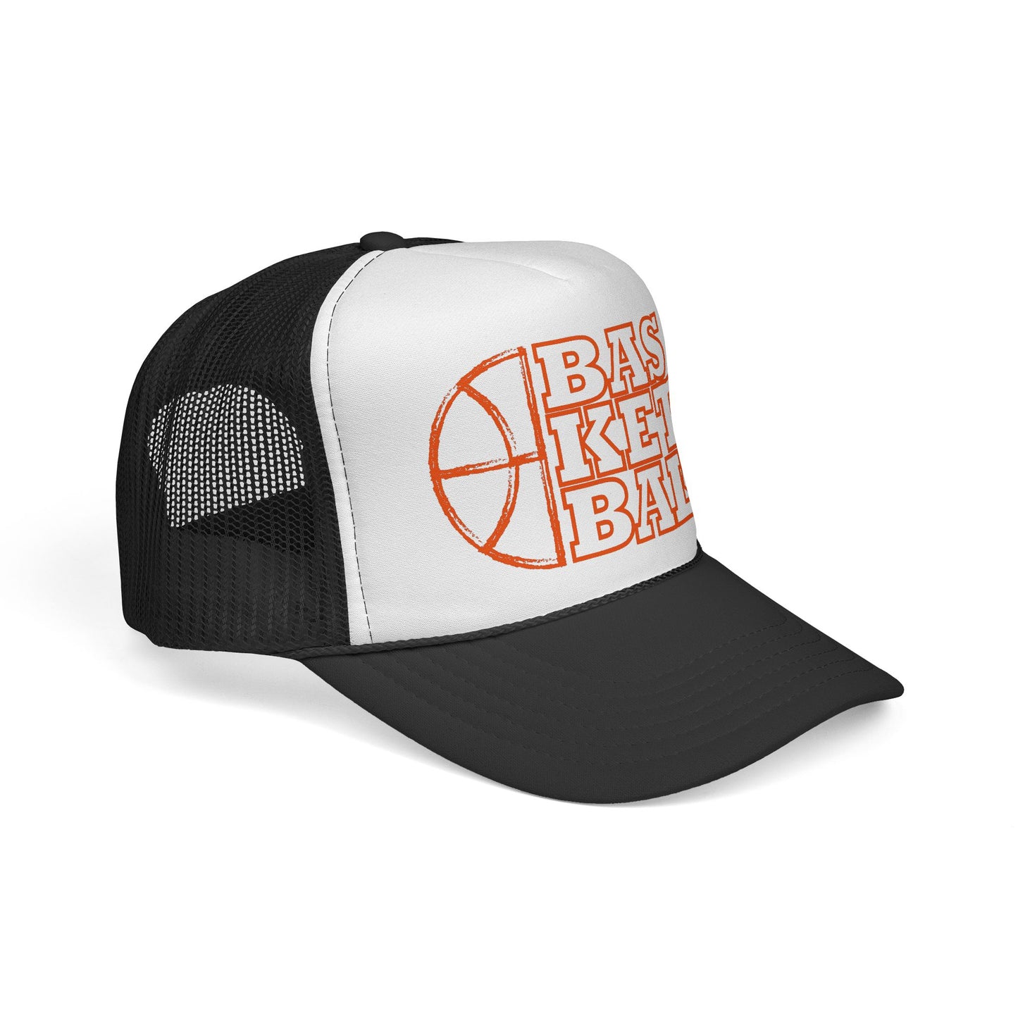 Basketball Trucker Hat — Retro Orange Hoop Design