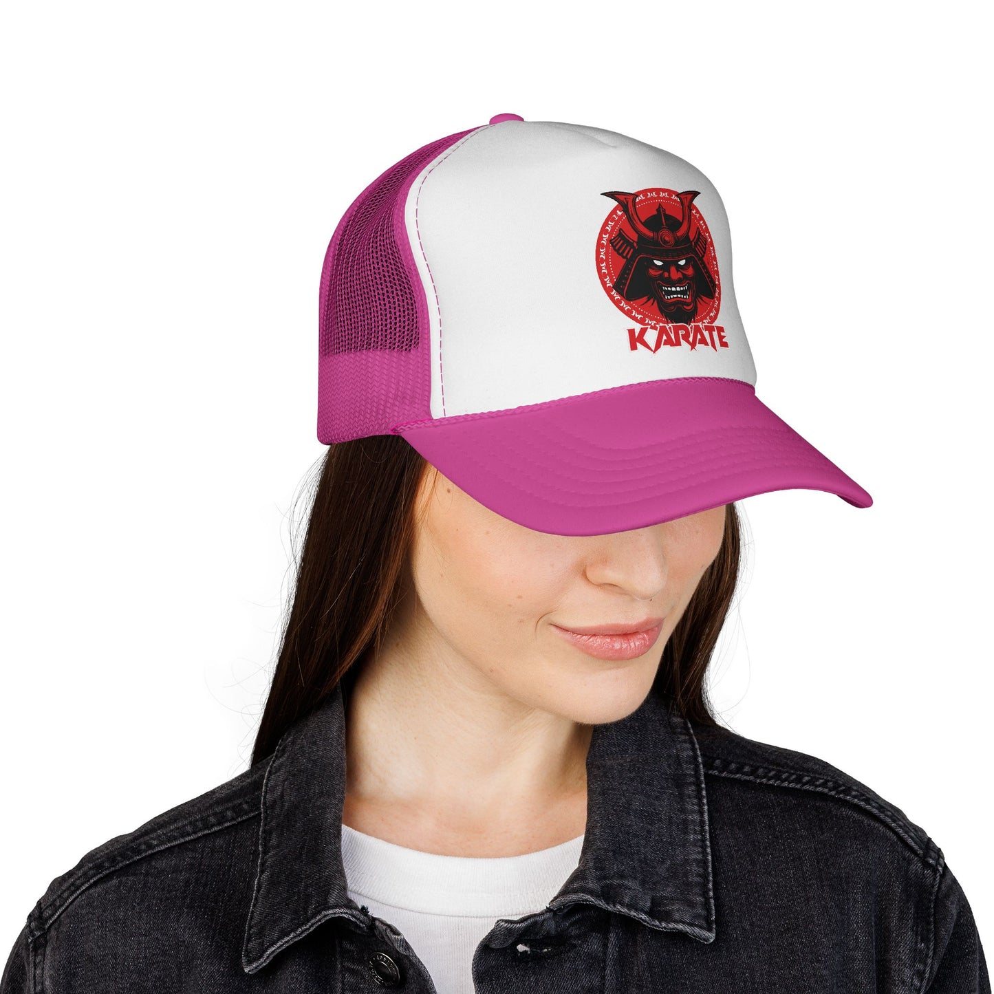 Czapka typu trucker Samurai Karate — czerwony kapelusz do sztuk walki z maską demona