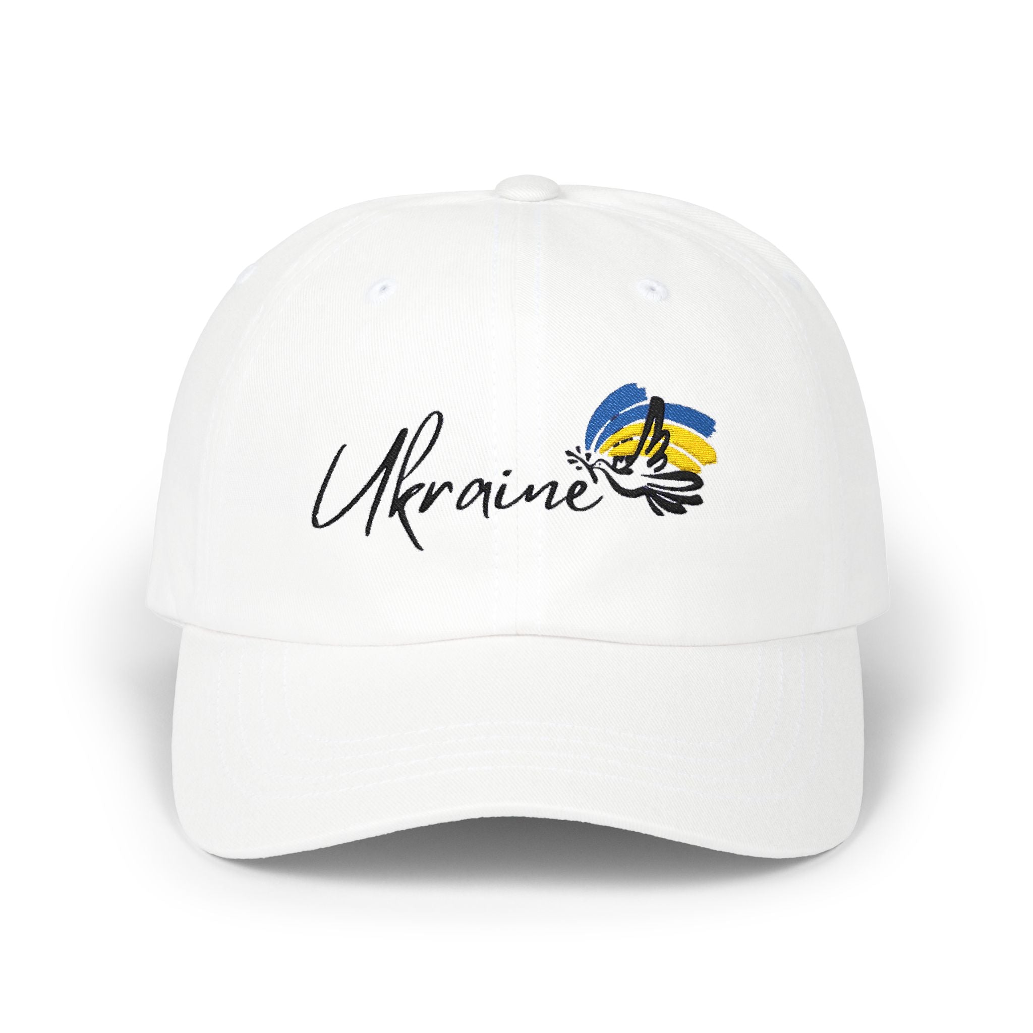 Classic Ukraine Dad Cap - Casual White Hat with Embroidered Ukraine Design