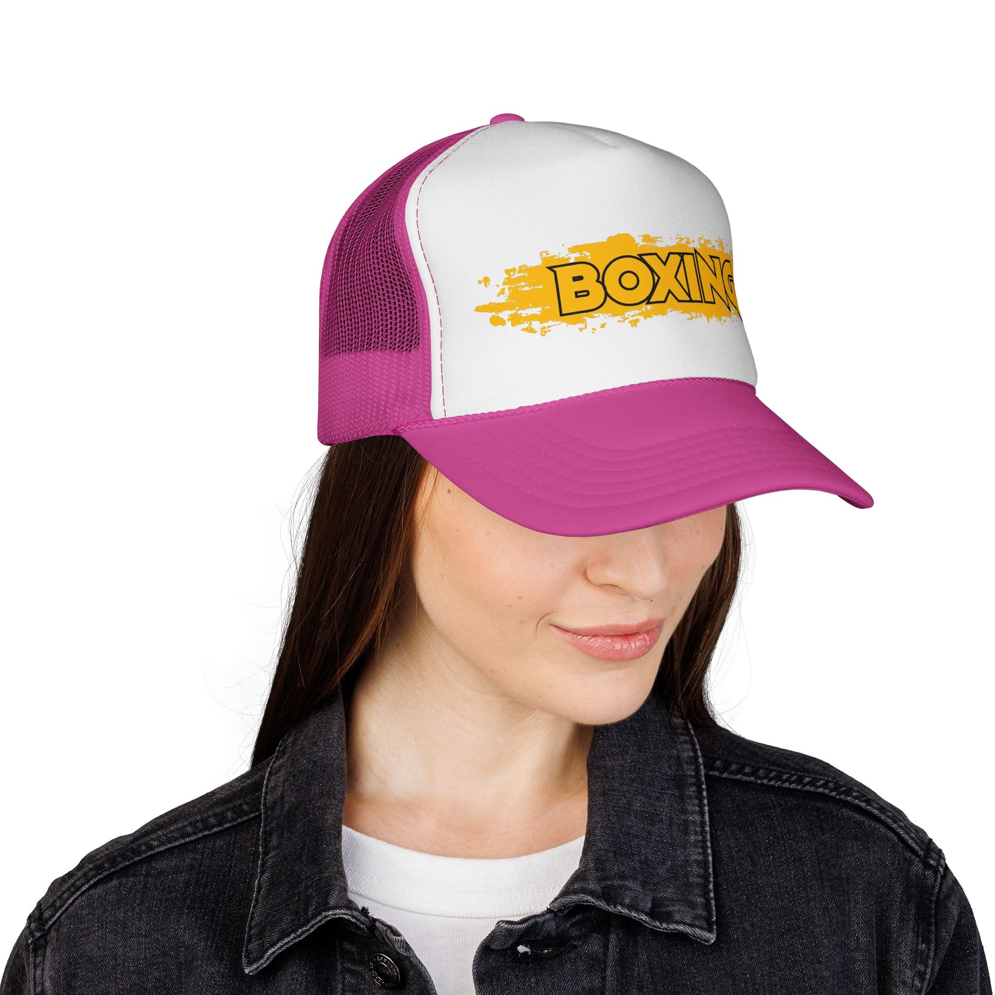 Czapka bokserska typu trucker — retro żółta czapka z logo w stylu grunge dla zawodników i kibiców