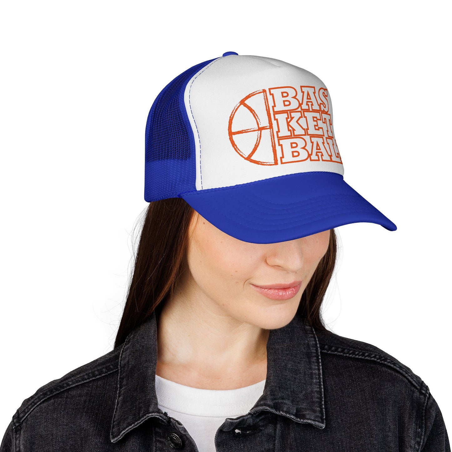 Basketball Trucker Hat — Retro Orange Hoop Design