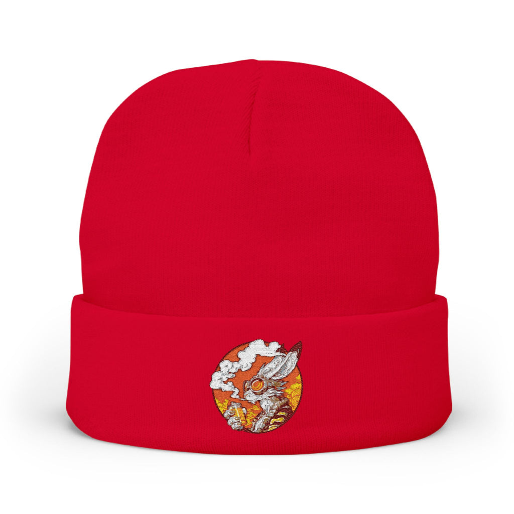 Dzianinowa czapka z haftowanym wzorem