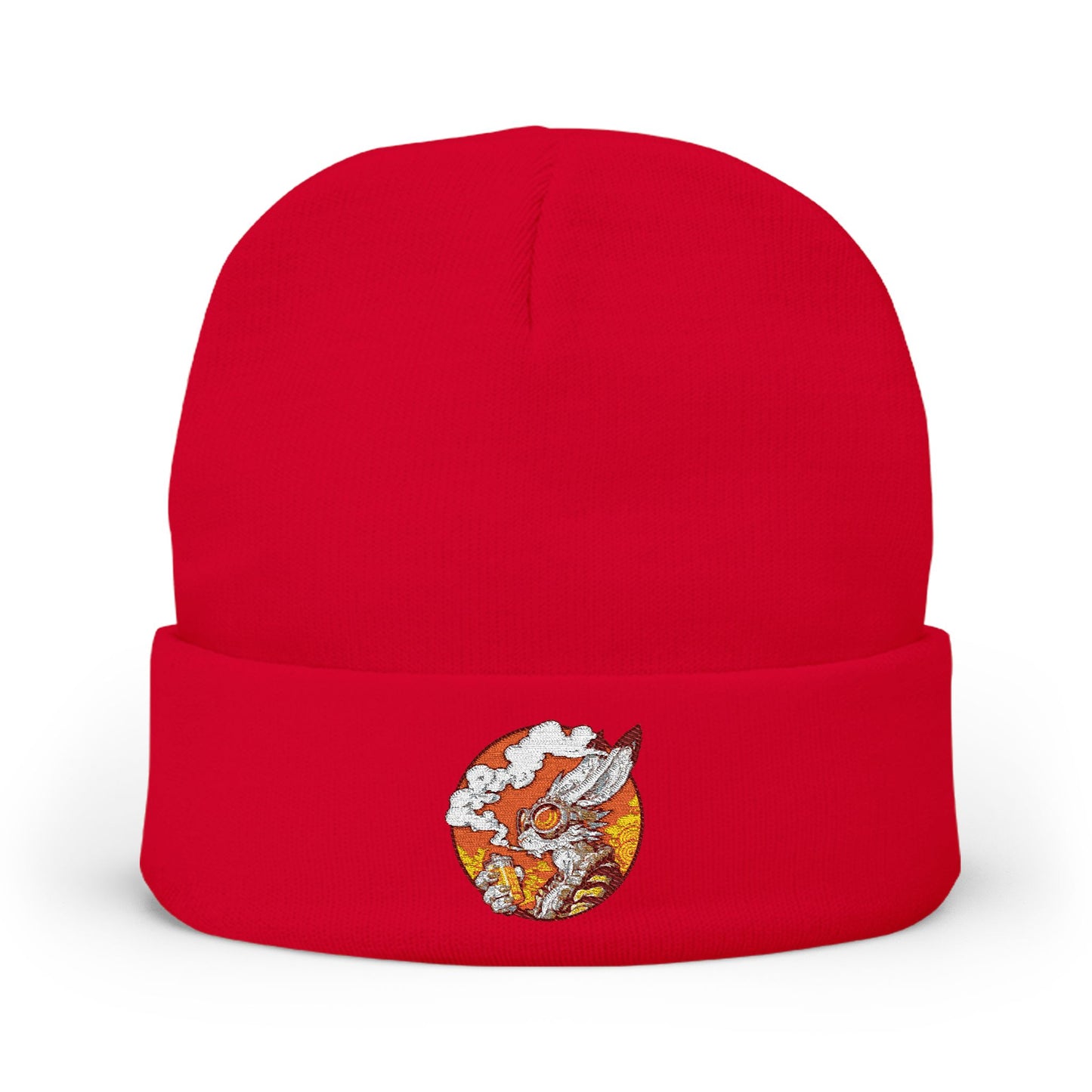 Knitted Beanie with Embroidered Design