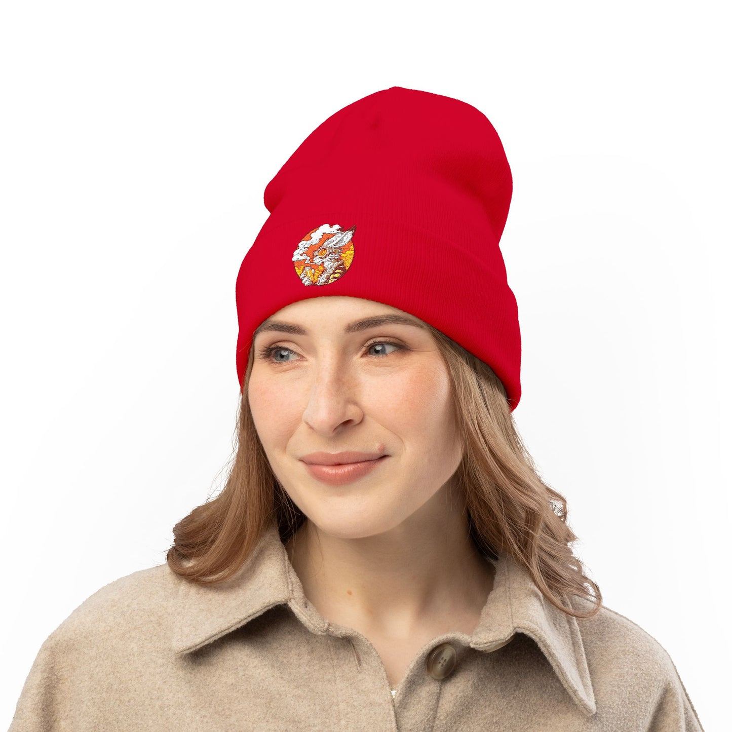 Knitted Beanie with Embroidered Design