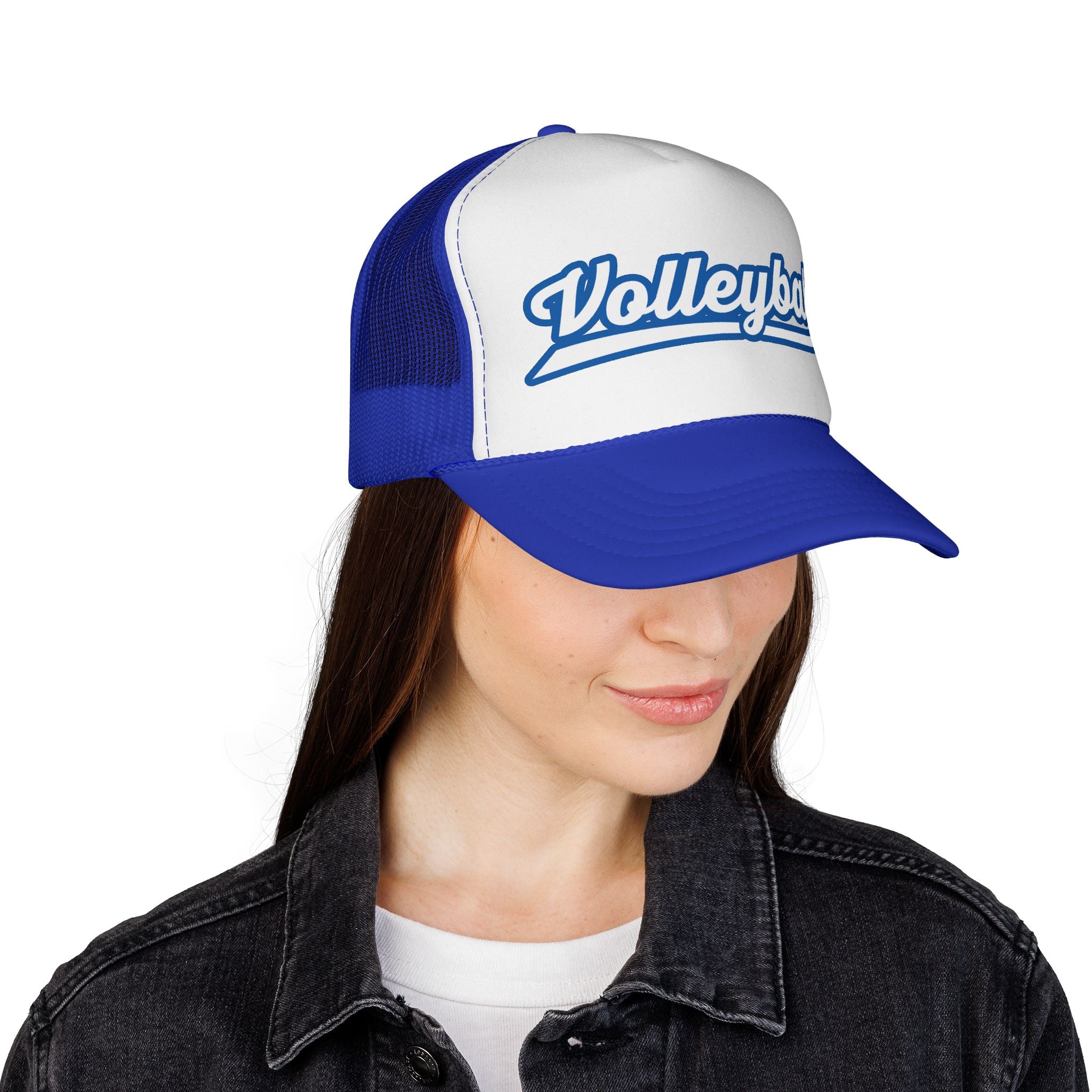 Volleyball Script Trucker Cap — Retro Athletic Mesh Hat for Players & Fans