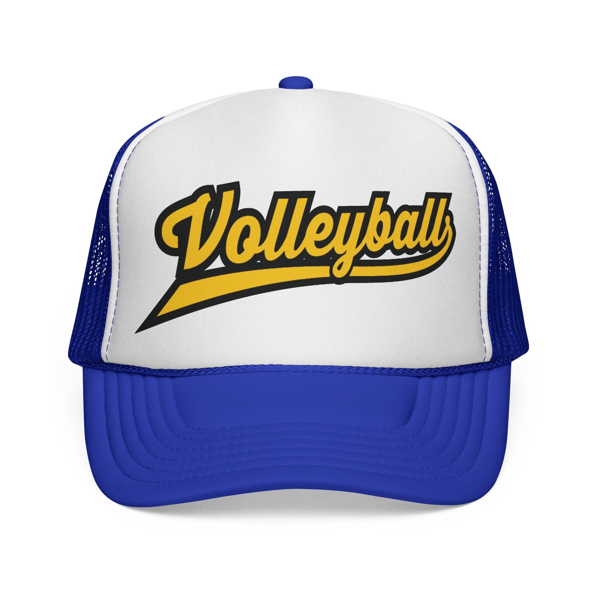 Czapka typu trucker z napisem Volleyball Script — sportowa czapka z siateczki w stylu retro dla graczy i kibiców