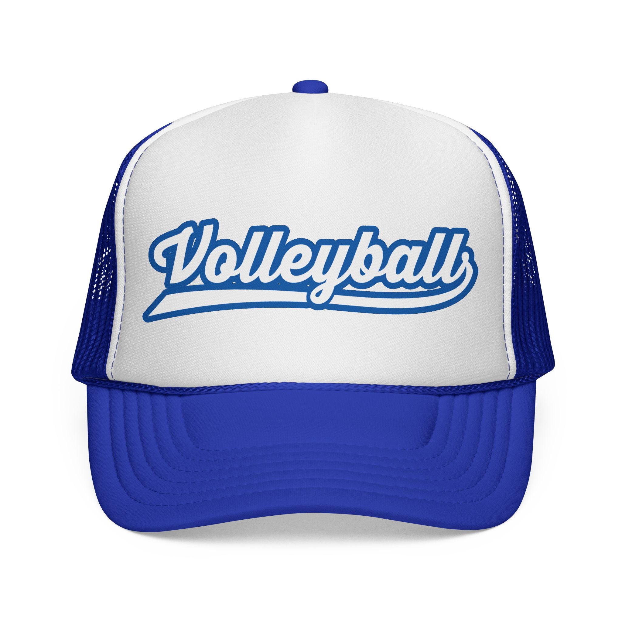 Czapka typu trucker z napisem Volleyball Script — retro sportowa czapka z siateczki dla graczy i kibiców