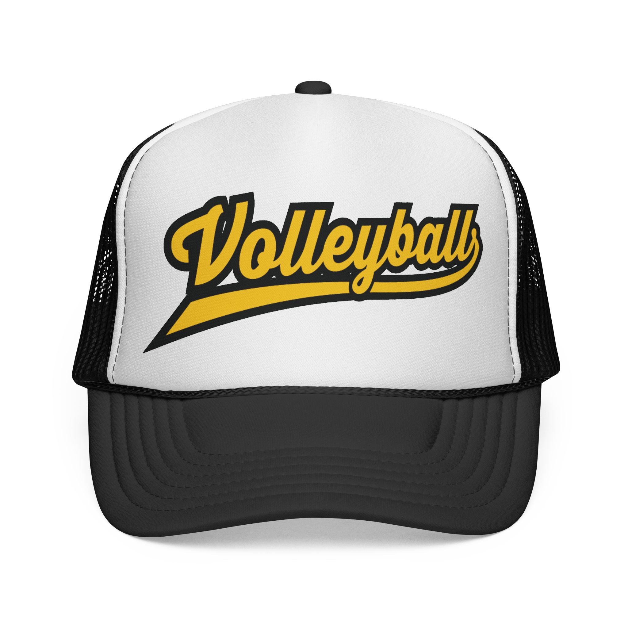 Czapka typu trucker z napisem Volleyball Script — sportowa czapka z siateczki w stylu retro dla graczy i kibiców