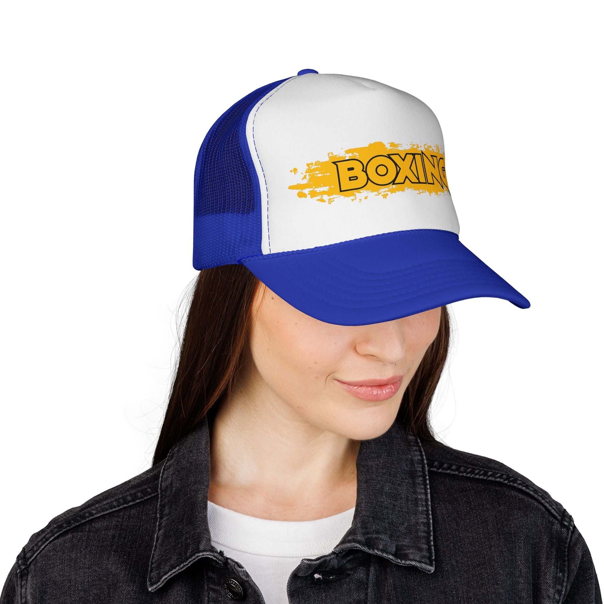 Czapka bokserska typu trucker — retro żółta czapka z logo w stylu grunge dla zawodników i kibiców