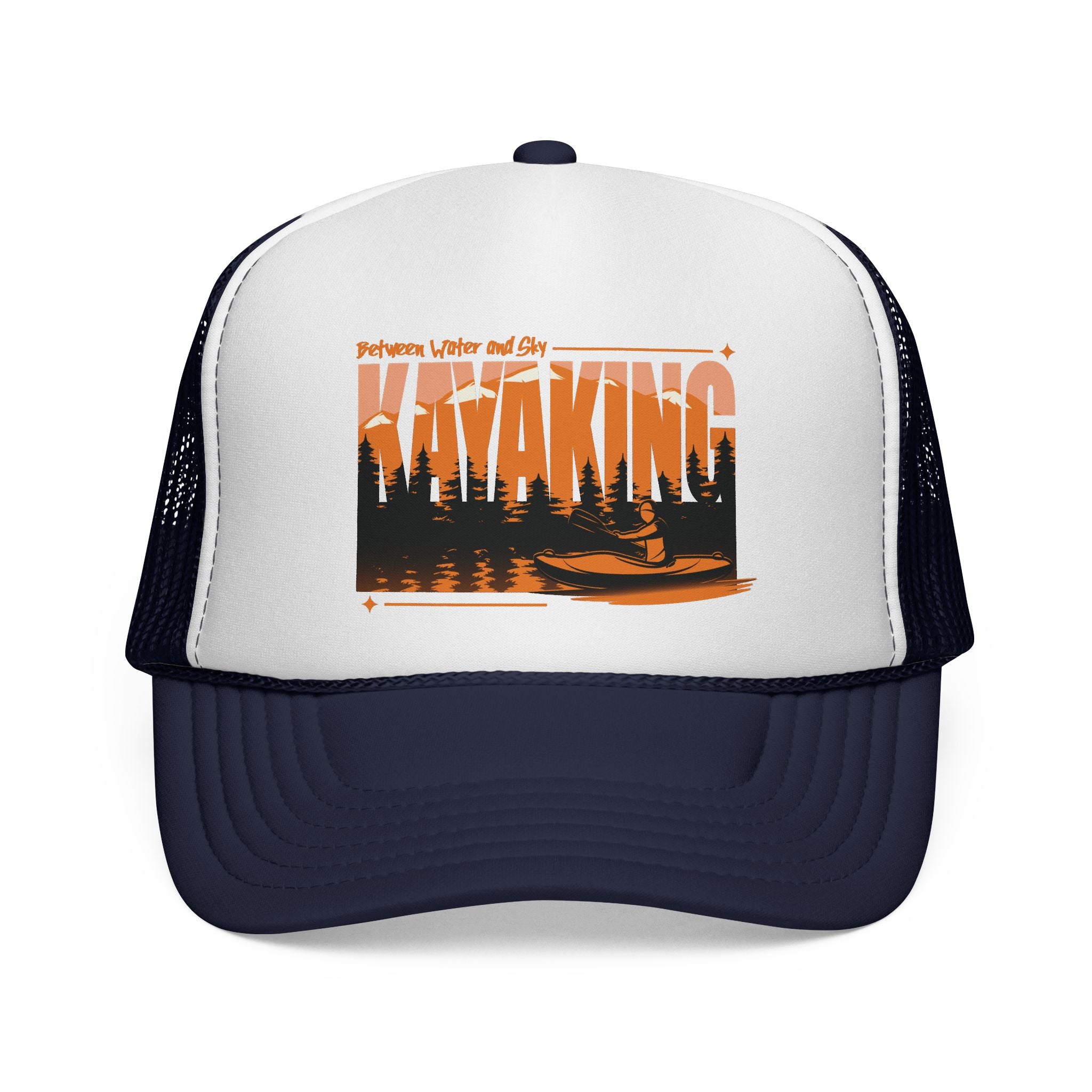 Kayaking Trucker Cap – Outdoor Canoe Hat with Forest & Sunset Design