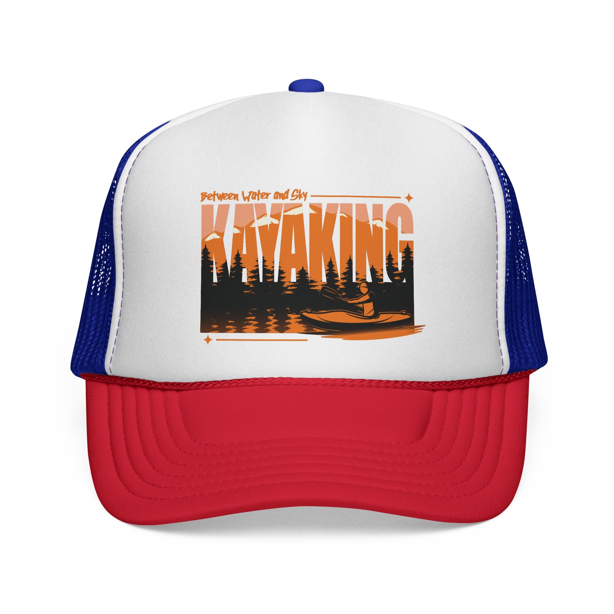 Kayaking Trucker Cap – Outdoor Canoe Hat with Forest & Sunset Design